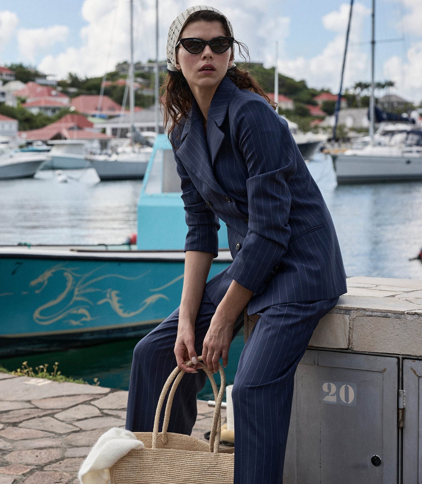 OLIVIA PANT -- NAVY GESSATO STRIPE